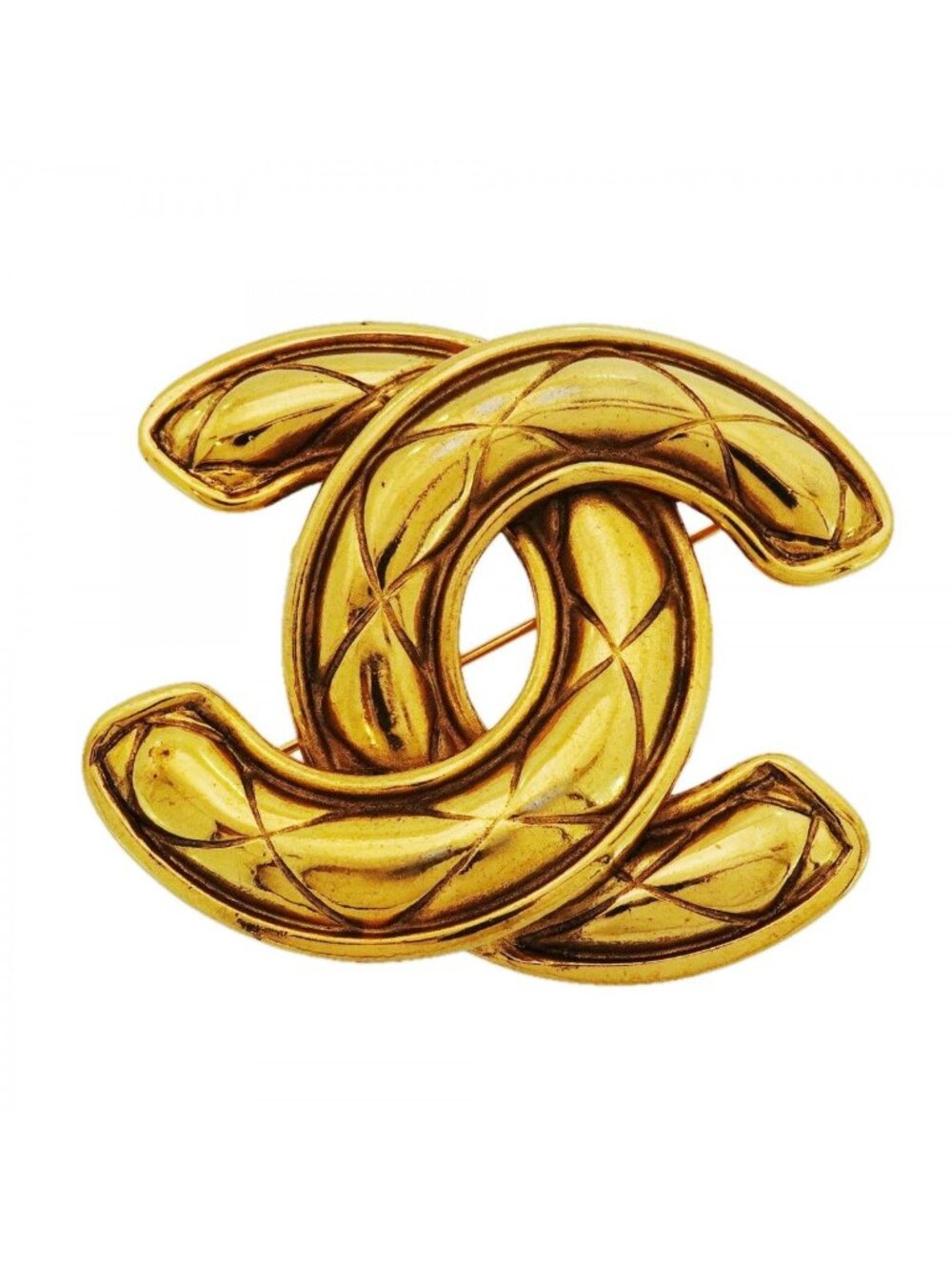 Chanel Brooch Vintage CC Logo Quilted Gold Plated